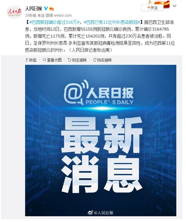 %title插图%num 巴西已有11位州长感染新冠-WordPress极简博客