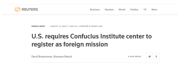 美国宣布将孔子学院列为外国使团-WordPress极简博客