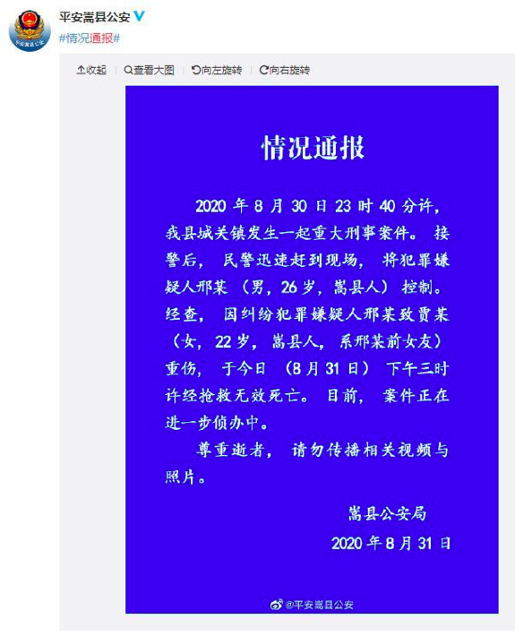 %title插图%num 嵩县警方通报男子当街打死前女友-WordPress极简博客