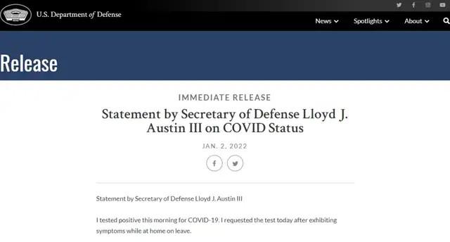 美防长新冠阳性 12天前曾见拜登-WordPress极简博客